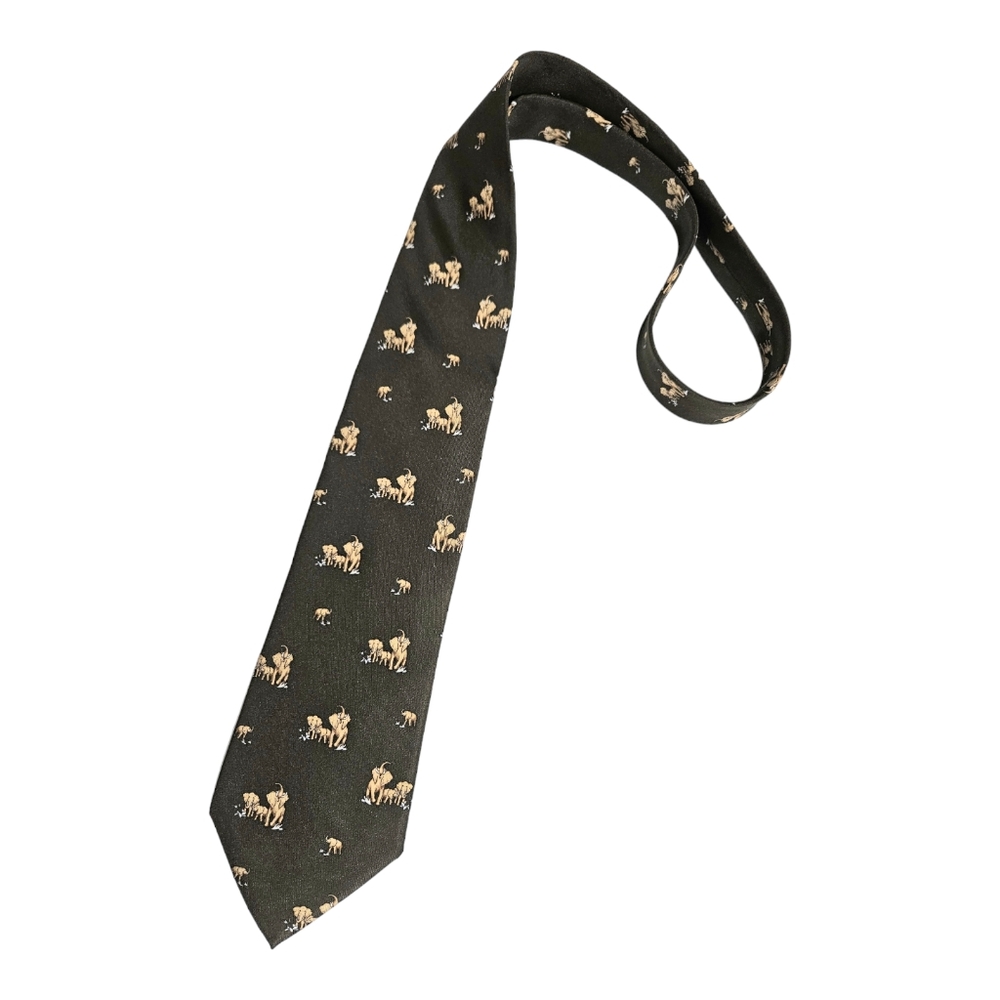 HUNTING WORLD Green Elephant Silk LUXURY Tie HANDMADE ITALY